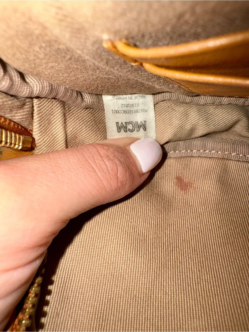 MCM Visetos Cognac Oval Crossbody Belt Bag w/ Dust Bag